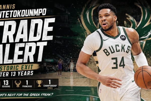 Giannis Antetokounmpo walks off the court before the Giannis Antetokounmpo trade to Miami became official