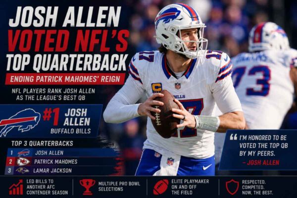 Josh Allen throws a pass during Buffalo Bills practice after being voted the NFL's top quarterback