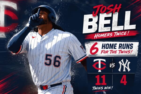 Josh Bell of the Minnesota Twins rounds the bases after hitting a home run against the New York Yankees.