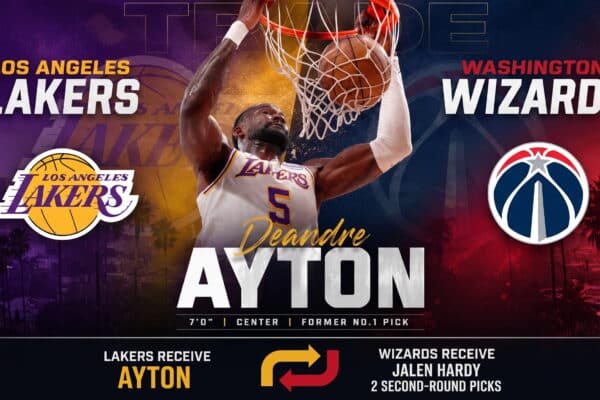 Deandre Ayton reacts on the court before the Lakers Ayton Wizards trade sent him to Washington.