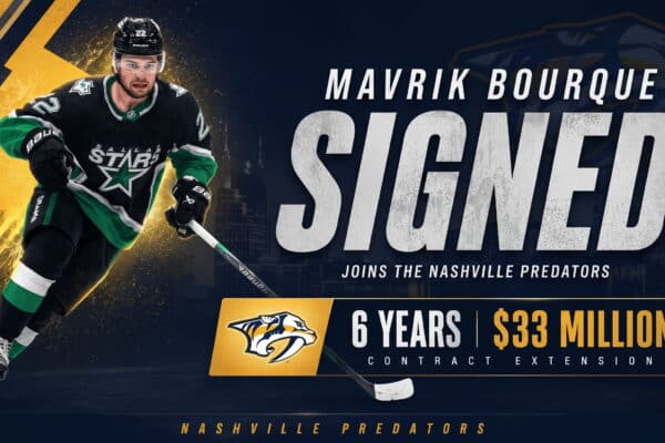 Mavrik Bourque skates in a Dallas Stars jersey before the Predators Bourque contract sent him to Nashville