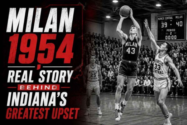 Bobby Plump shoots the game-winning basket in the Milan 1954 real story upset over Muncie Central