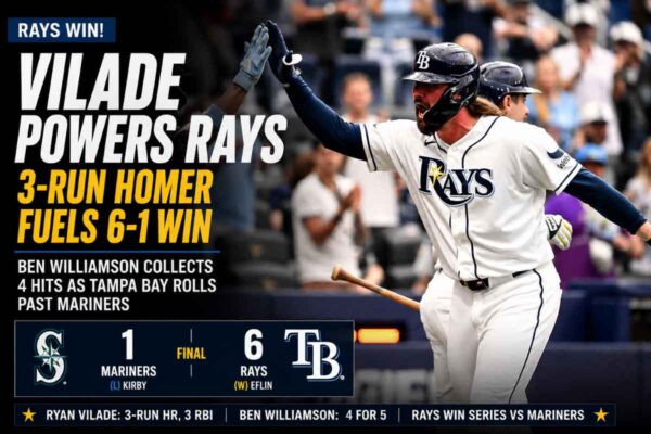 Ryan Vilade rounds the bases after a pinch-hit homer as the Rays beat Mariners 6-1