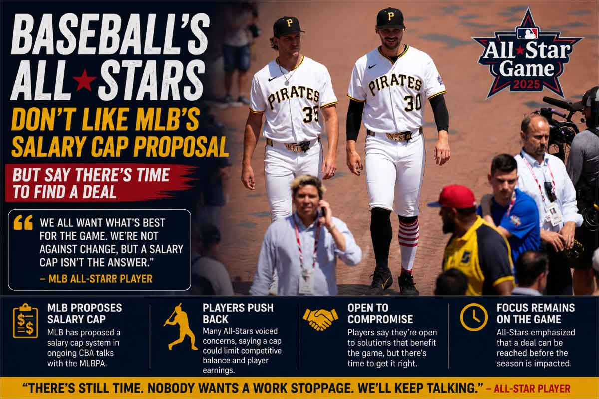Paul Skenes speaks to reporters at the All-Star Game amid the MLB salary cap proposal negotiations