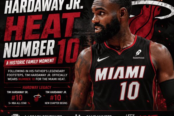 Tim Hardaway Jr smiles in a Heat jersey after the Tim Hardaway Jr Heat number 10 decision was finalized